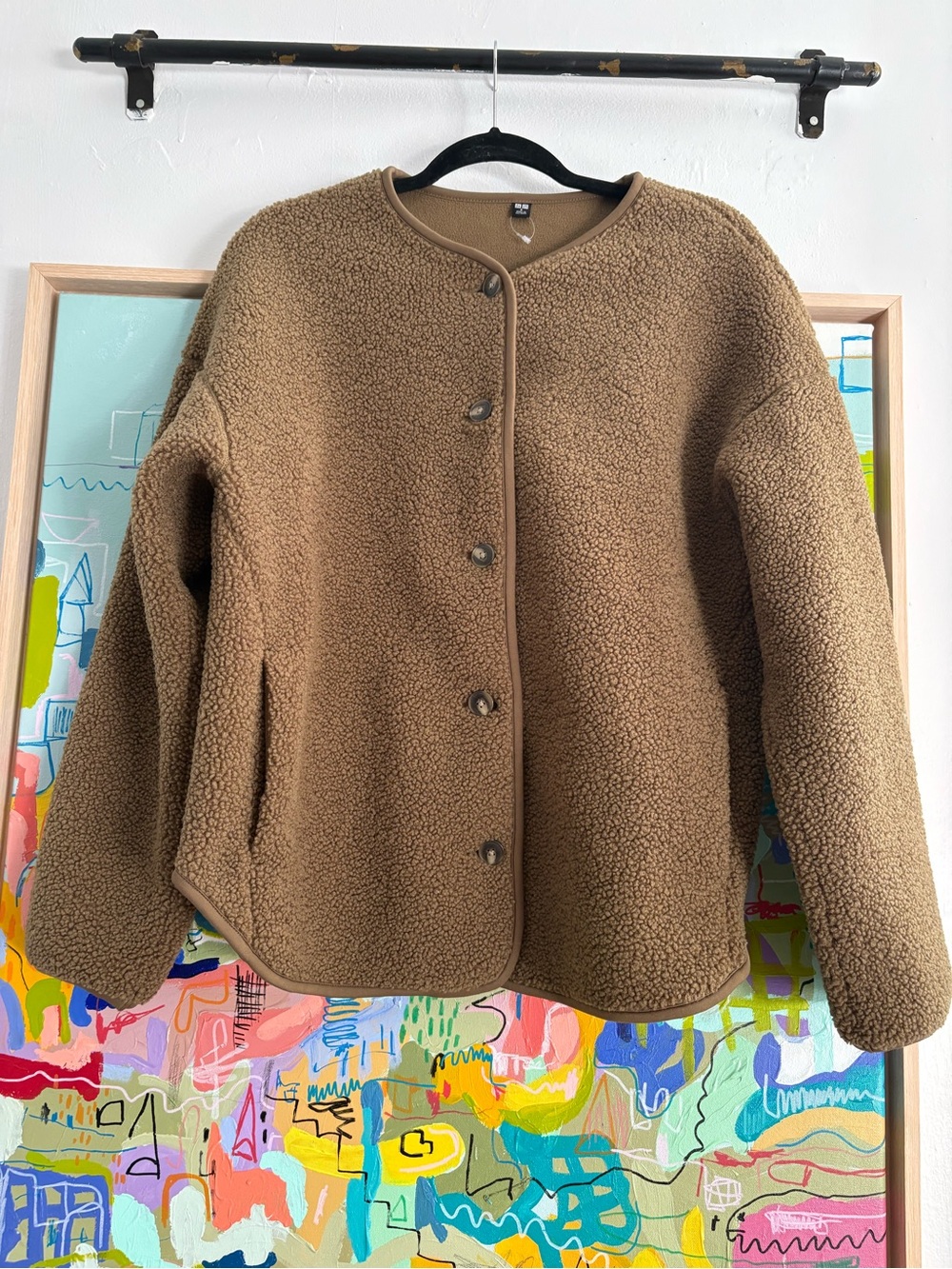 Uniqlo Brown/Olive Teddy Fleece Snap-Front Jacket